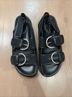 Zara Black Double Buckle Velcro Sandals